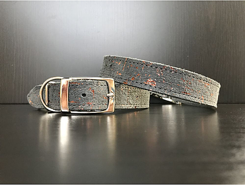 Graphite with Copper Metallic Details - Leather Dog Collar - Size L